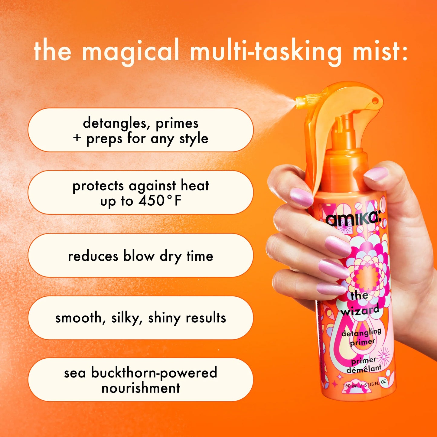 Amika The Wizard Detangling Primer – Multi-Tasking Hair Prep & Heat Protectant