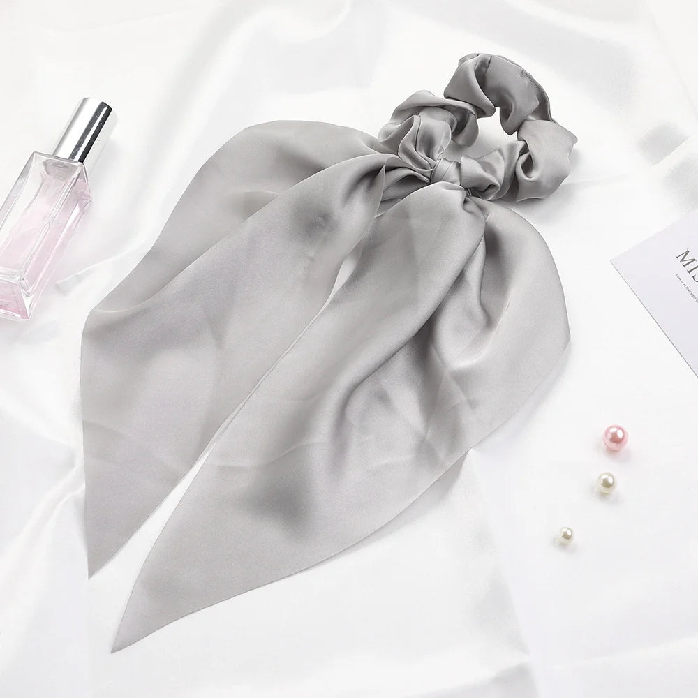 Fashion Solid Color Scrunchies – Long Hair Ties with Ponytail Scarf