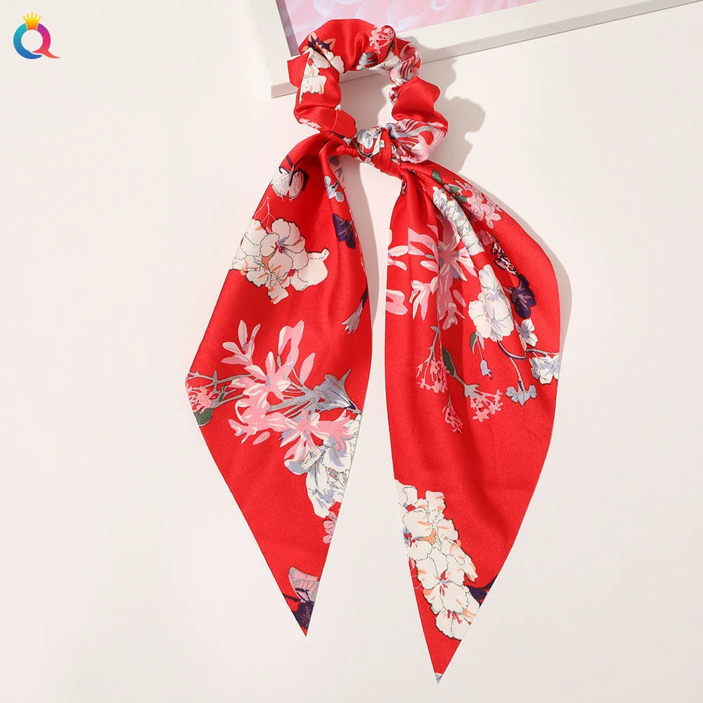 Fashion Solid Color Scrunchies – Long Hair Ties with Ponytail Scarf