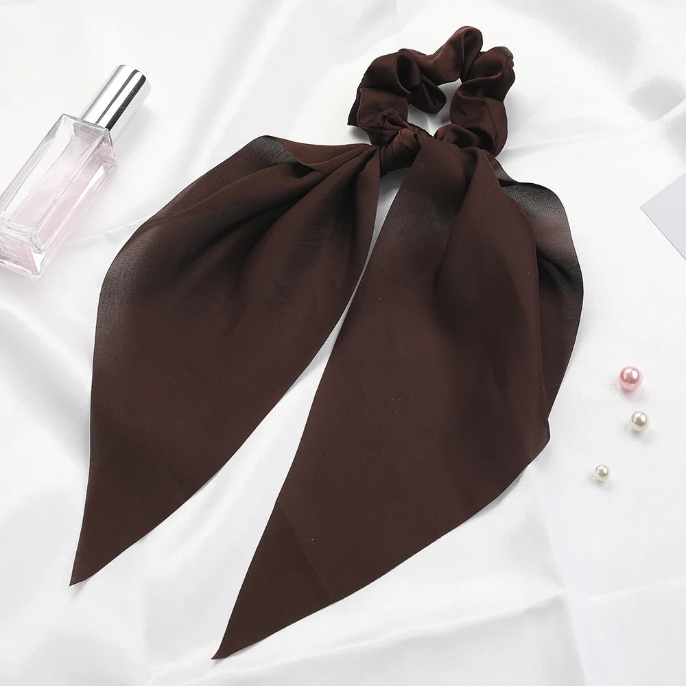 Fashion Solid Color Scrunchies – Long Hair Ties with Ponytail Scarf