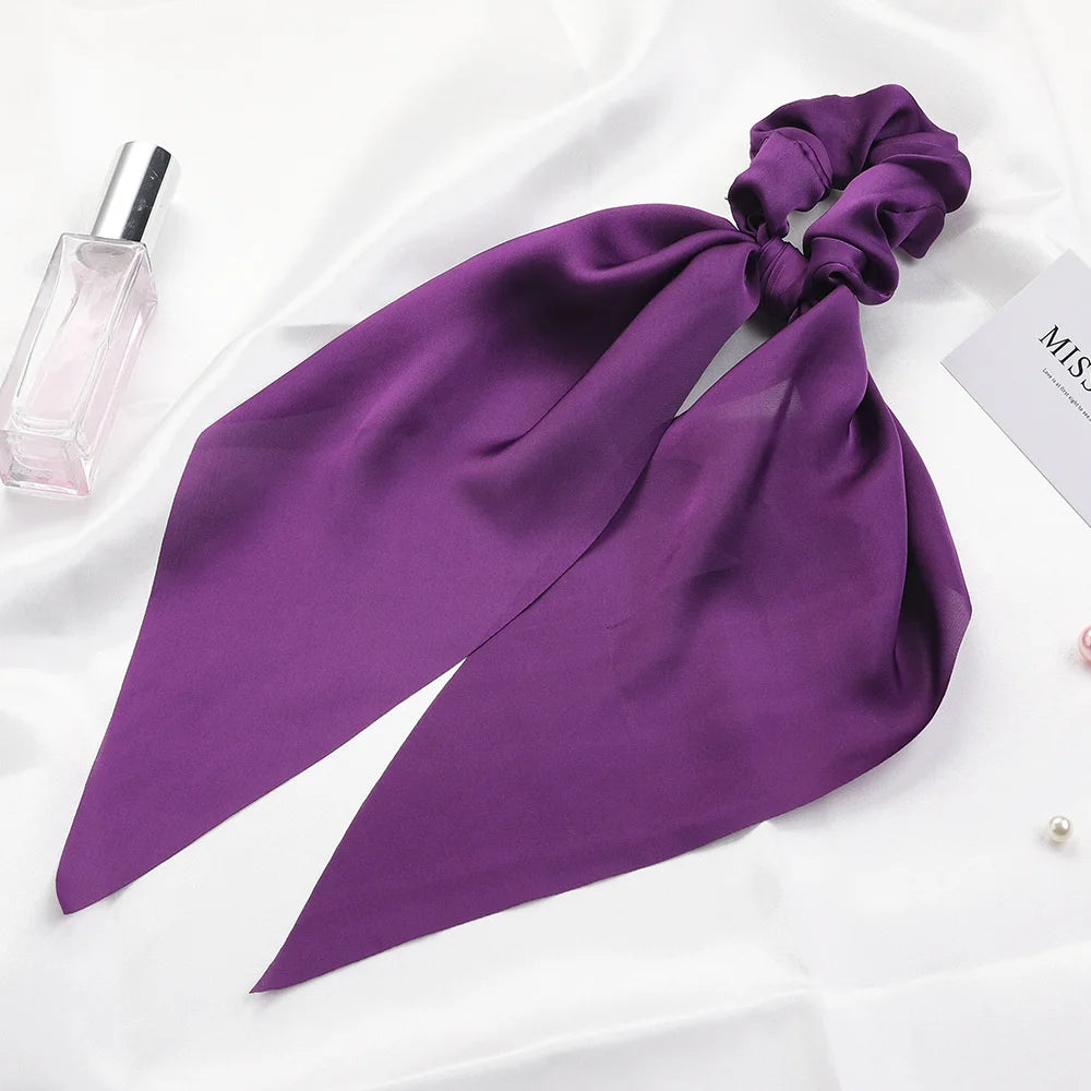 Fashion Solid Color Scrunchies – Long Hair Ties with Ponytail Scarf