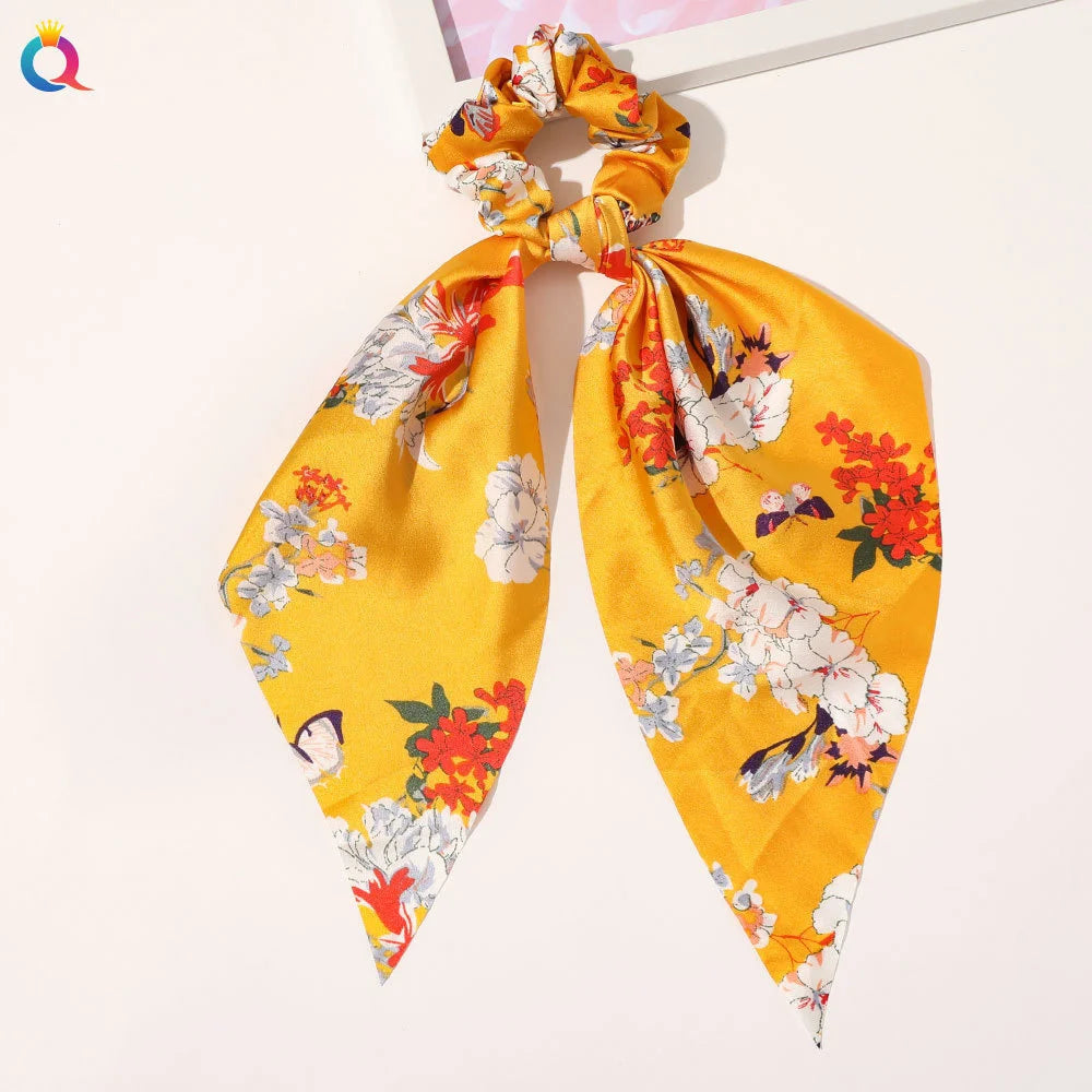 Fashion Solid Color Scrunchies – Long Hair Ties with Ponytail Scarf