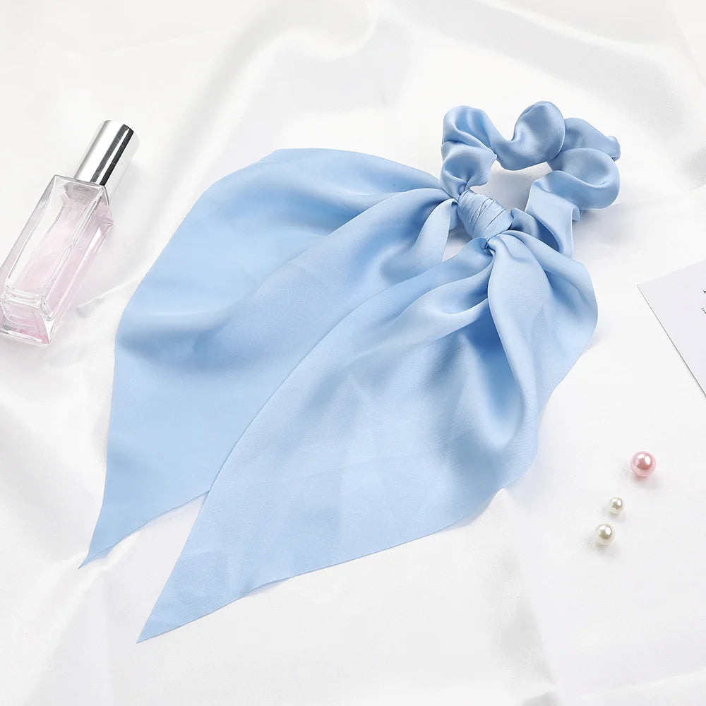 Fashion Solid Color Scrunchies – Long Hair Ties with Ponytail Scarf