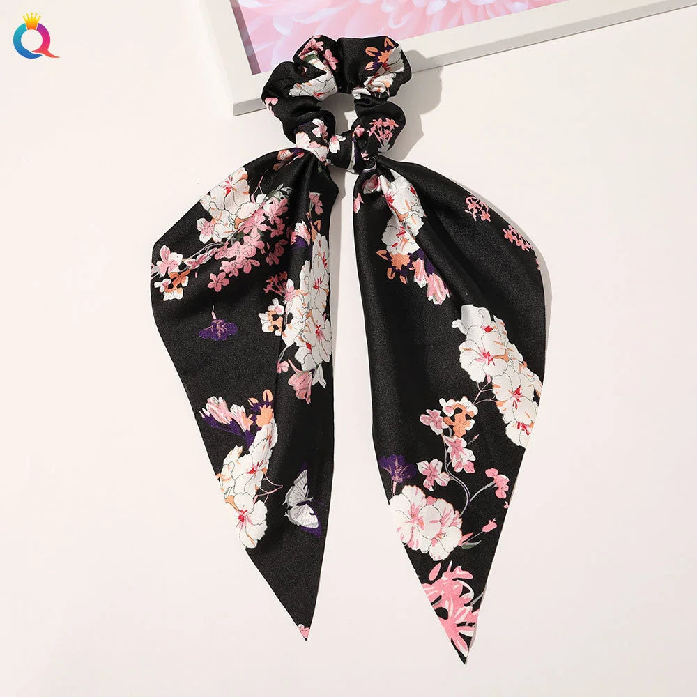 Fashion Solid Color Scrunchies – Long Hair Ties with Ponytail Scarf