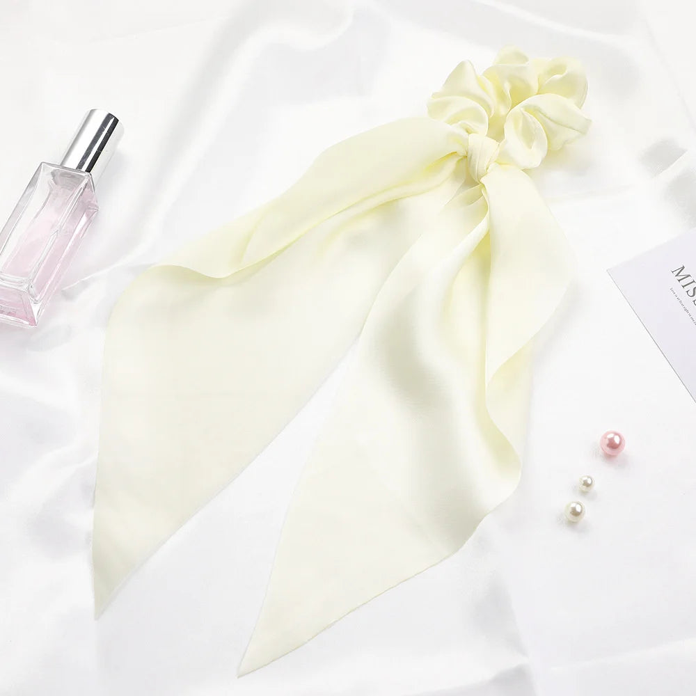 Fashion Solid Color Scrunchies – Long Hair Ties with Ponytail Scarf