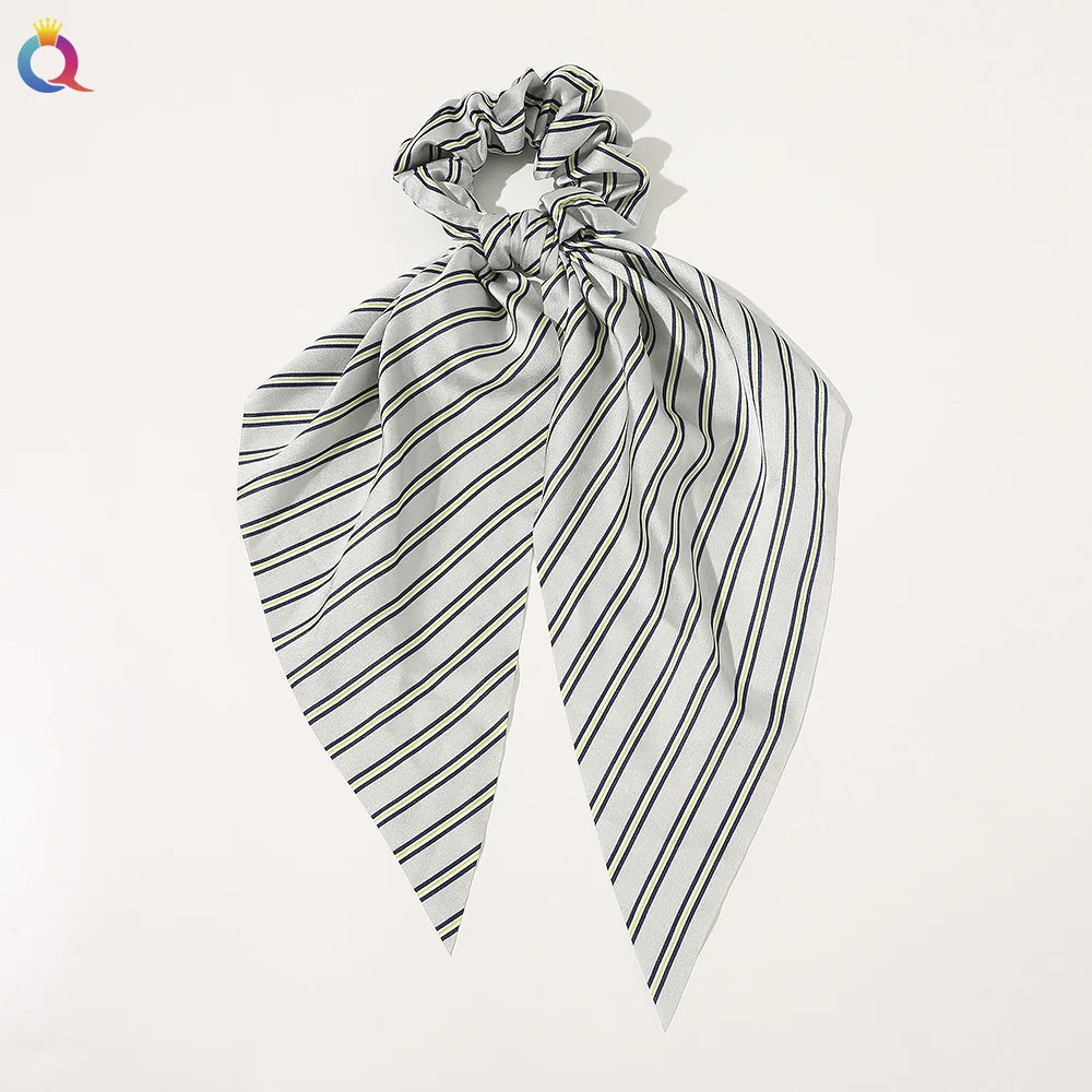 Fashion Solid Color Scrunchies – Long Hair Ties with Ponytail Scarf