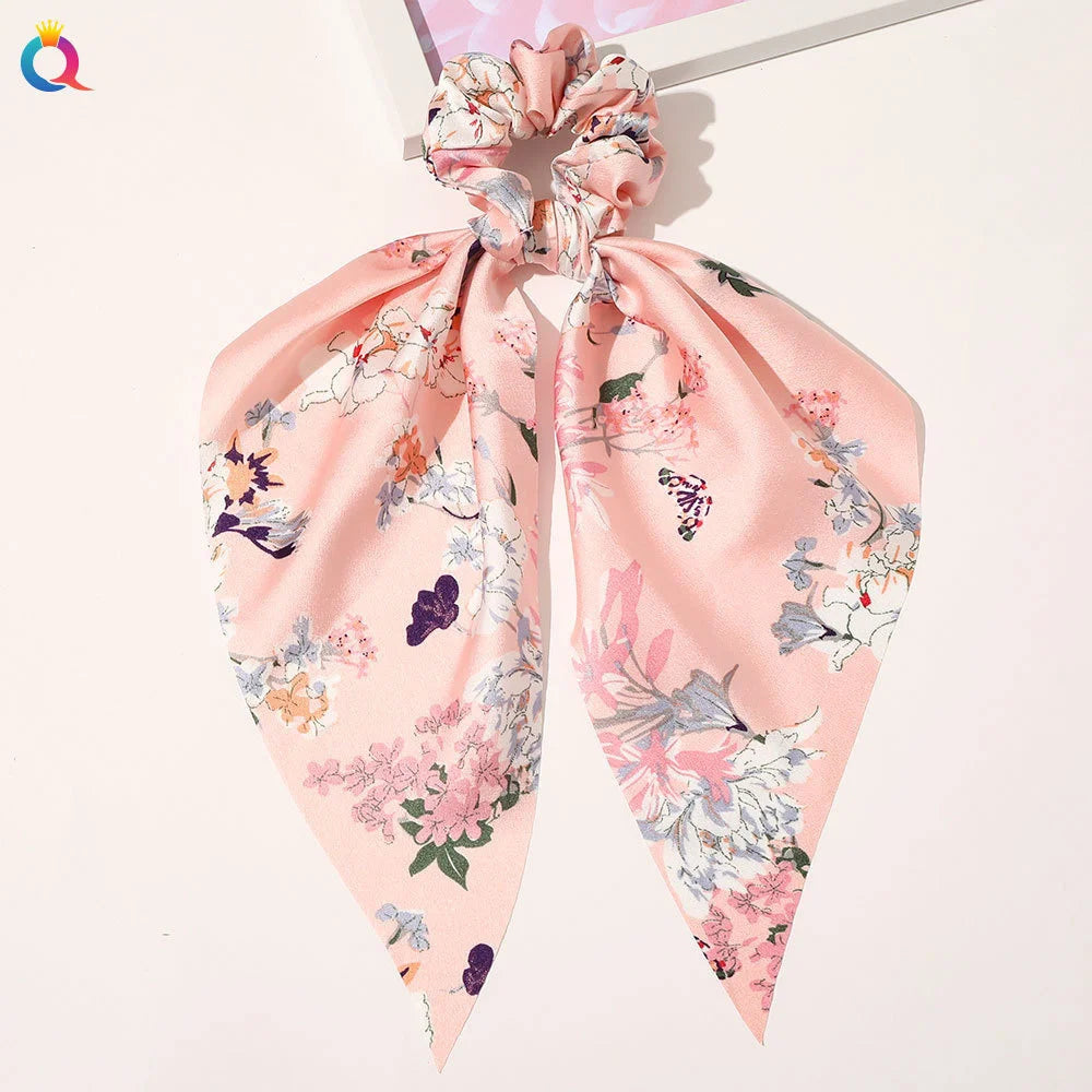 Fashion Solid Color Scrunchies – Long Hair Ties with Ponytail Scarf