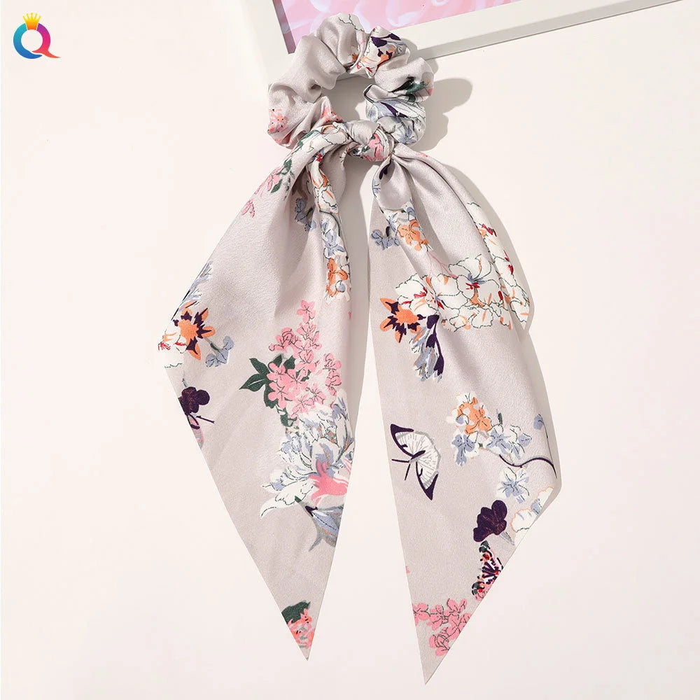 Fashion Solid Color Scrunchies – Long Hair Ties with Ponytail Scarf