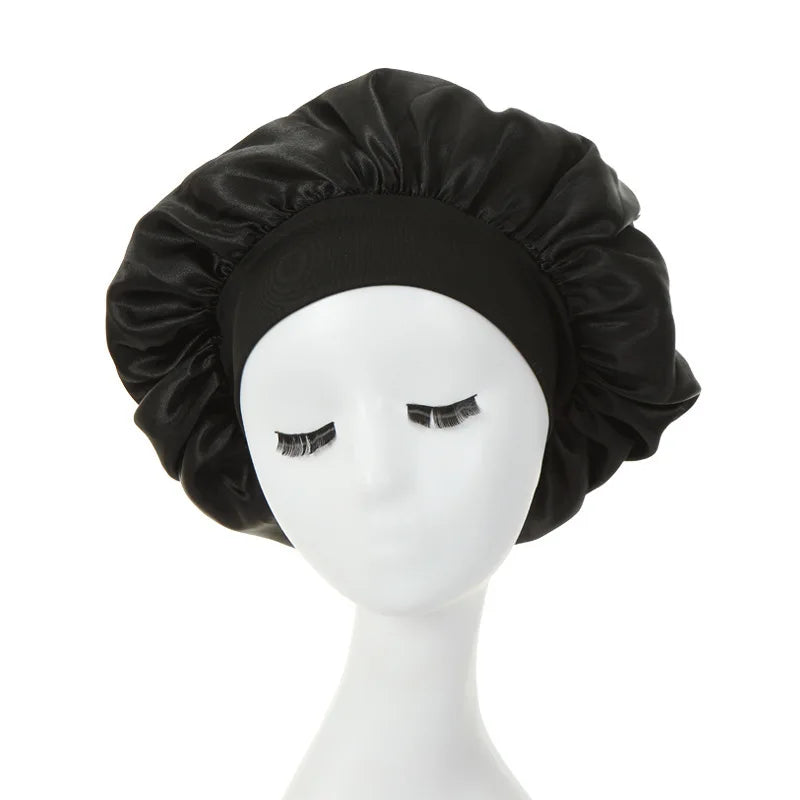 Silky Satin Night Hair Cap for Curly Hair - Adjustable Double Layer Sleep Bonnet