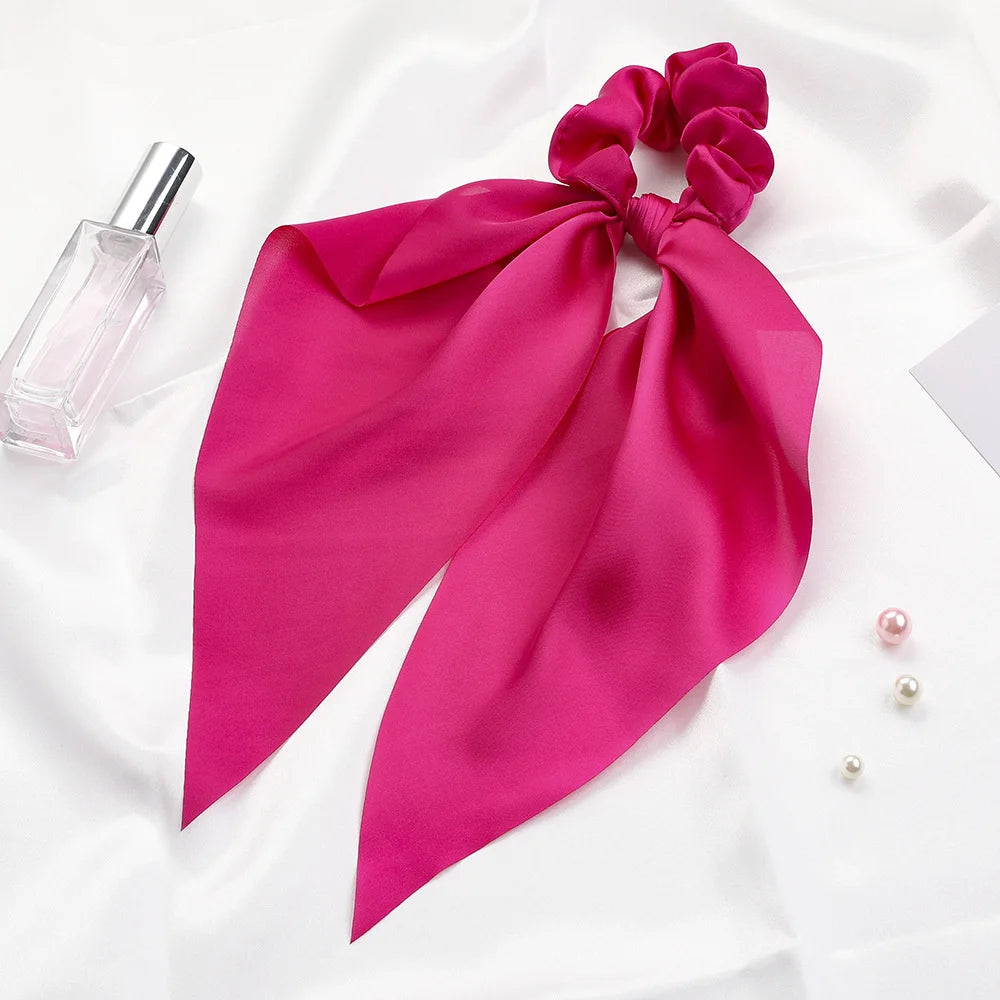 Fashion Solid Color Scrunchies – Long Hair Ties with Ponytail Scarf