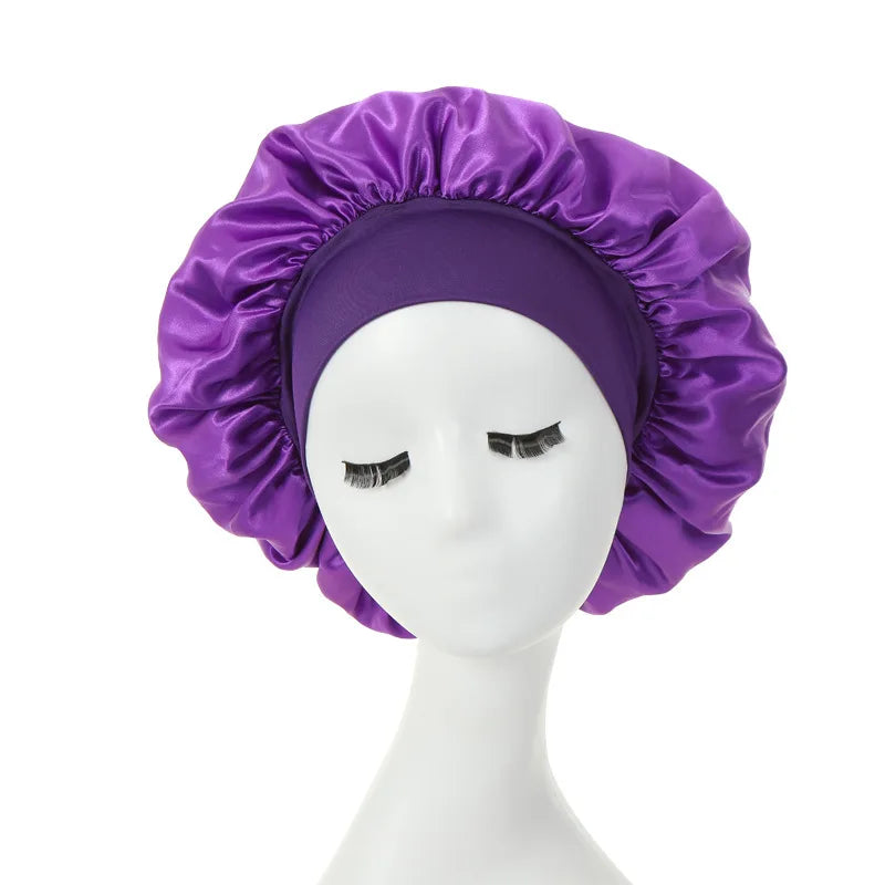 Silky Satin Night Hair Cap for Curly Hair - Adjustable Double Layer Sleep Bonnet