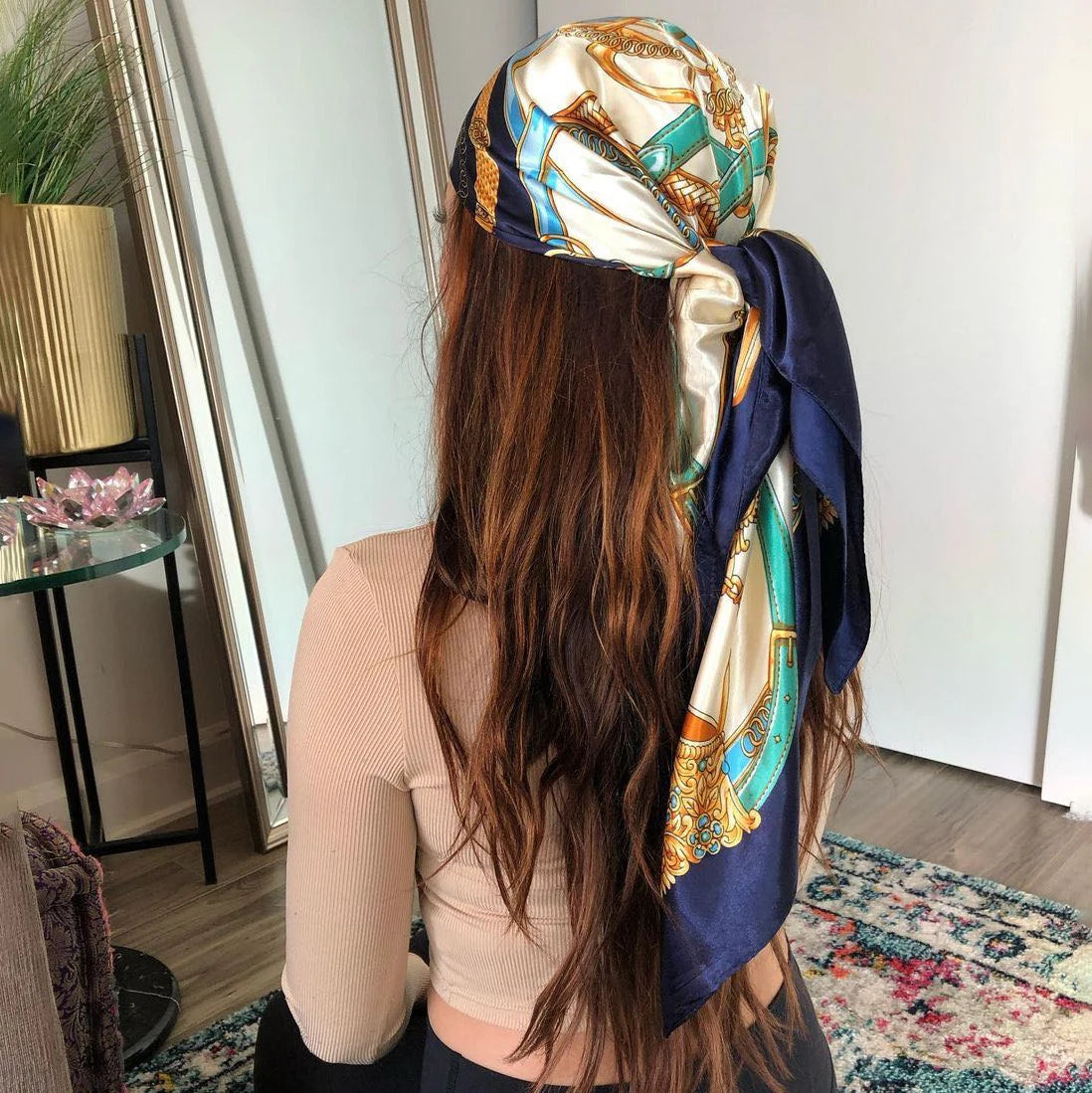 Luxury Designer-Style Silk Scarf | Satin Headscarf & Bandana