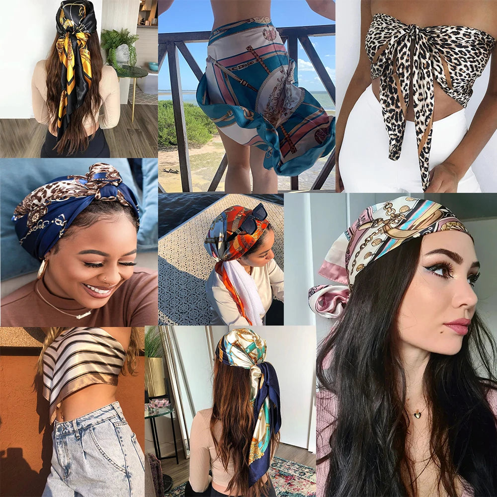 Luxury Designer-Style Silk Scarf | Satin Headscarf & Bandana