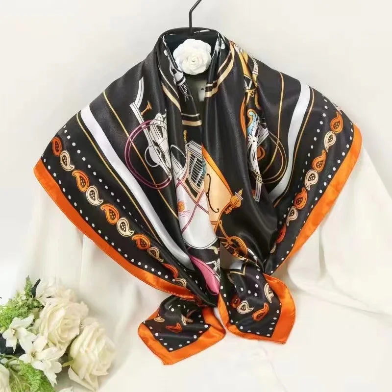 Luxury Designer-Style Silk Scarf | Satin Headscarf & Bandana