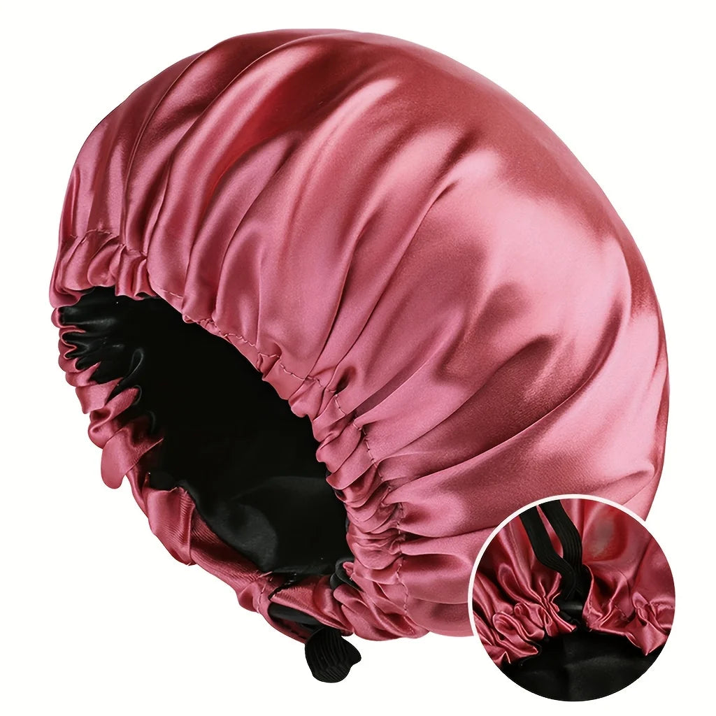 Women’s Soft Silk Double-Layered Adjustable Bonnet for Comfortable Sleep