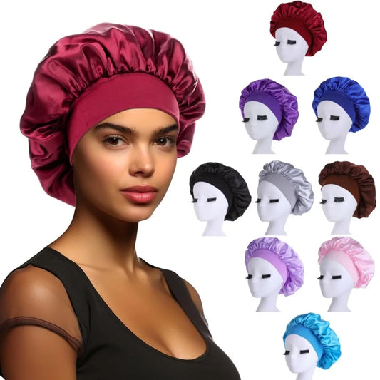 Silky Satin Night Hair Cap for Curly Hair - Adjustable Double Layer Sleep Bonnet