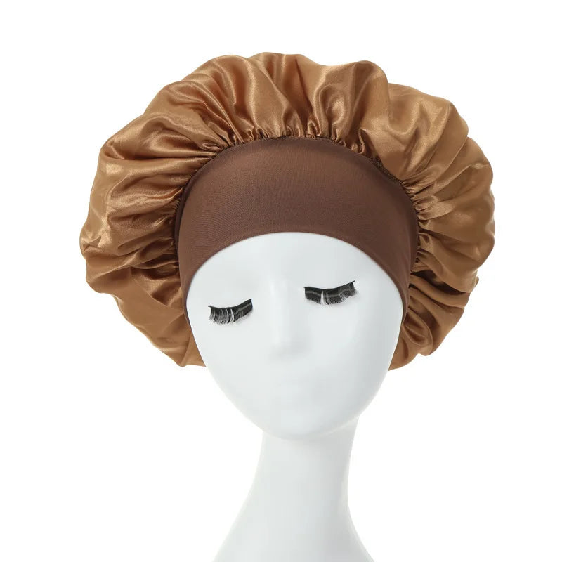 Silky Satin Night Hair Cap for Curly Hair - Adjustable Double Layer Sleep Bonnet