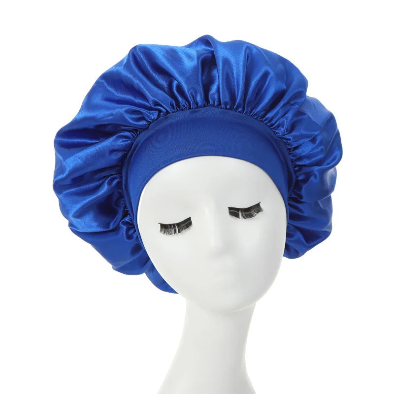 Silky Satin Night Hair Cap for Curly Hair - Adjustable Double Layer Sleep Bonnet