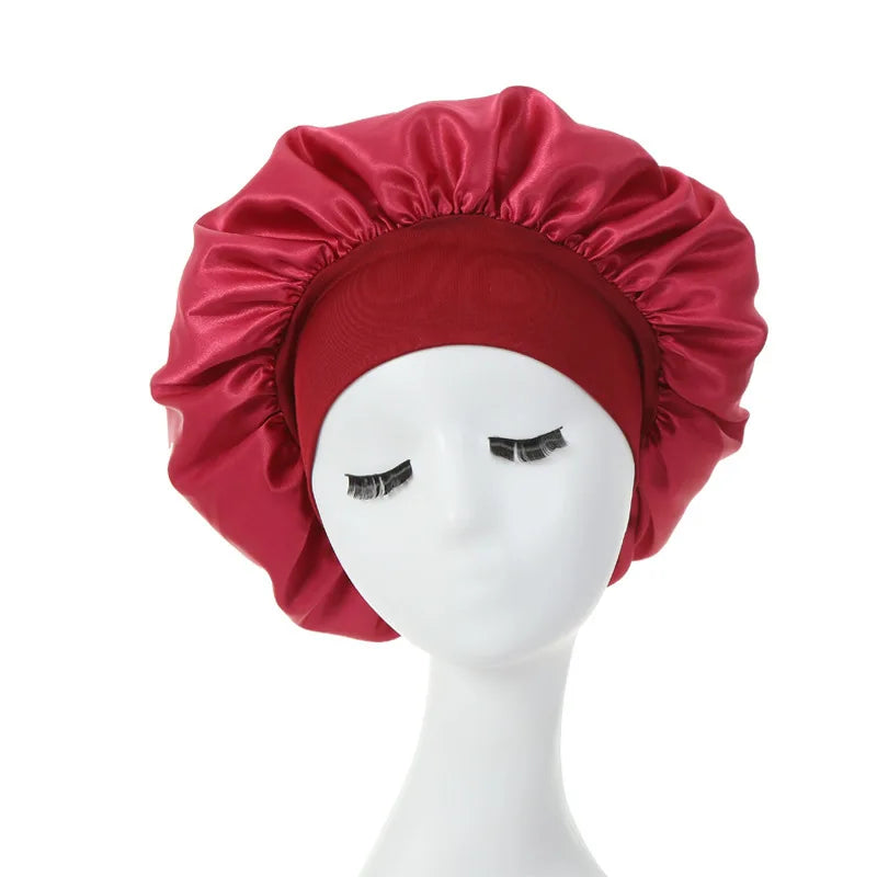 Silky Satin Night Hair Cap for Curly Hair - Adjustable Double Layer Sleep Bonnet