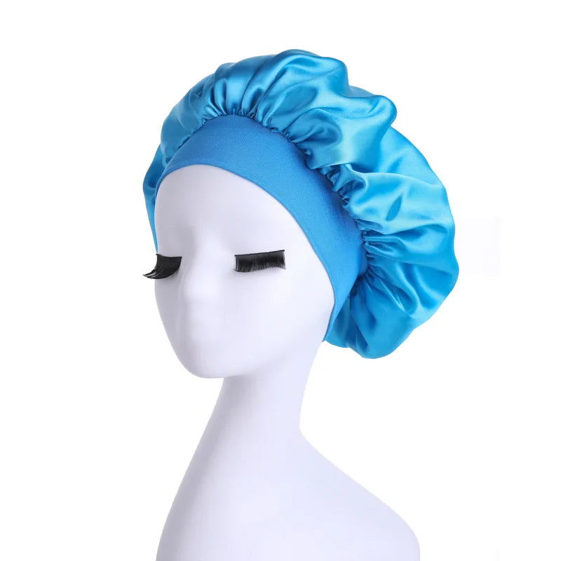 Silky Satin Night Hair Cap for Curly Hair - Adjustable Double Layer Sleep Bonnet