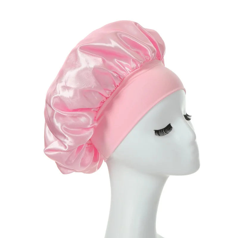 Silky Satin Night Hair Cap for Curly Hair - Adjustable Double Layer Sleep Bonnet