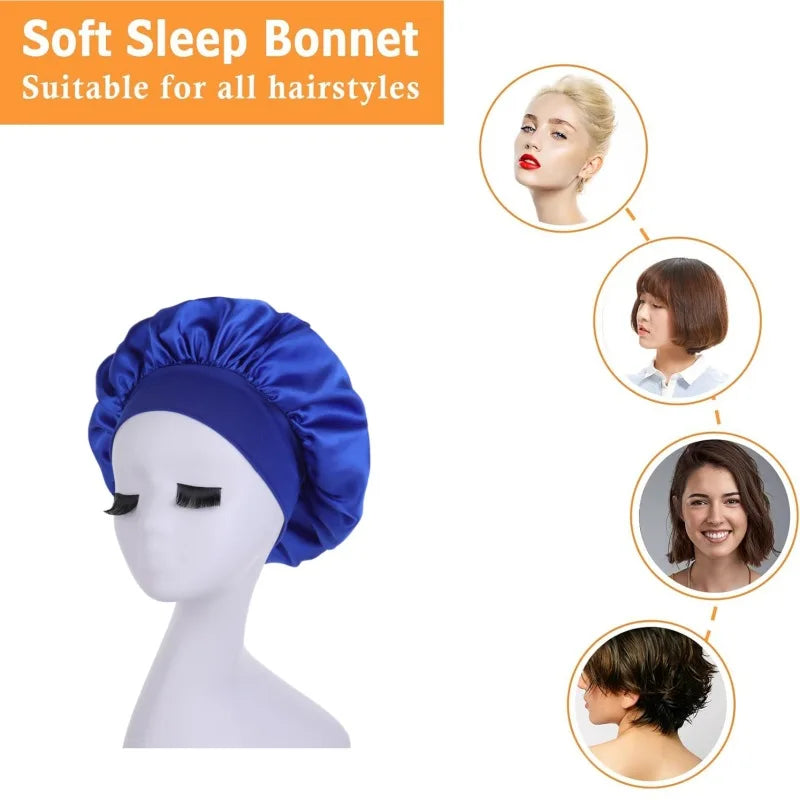 Silky Satin Night Hair Cap for Curly Hair - Adjustable Double Layer Sleep Bonnet